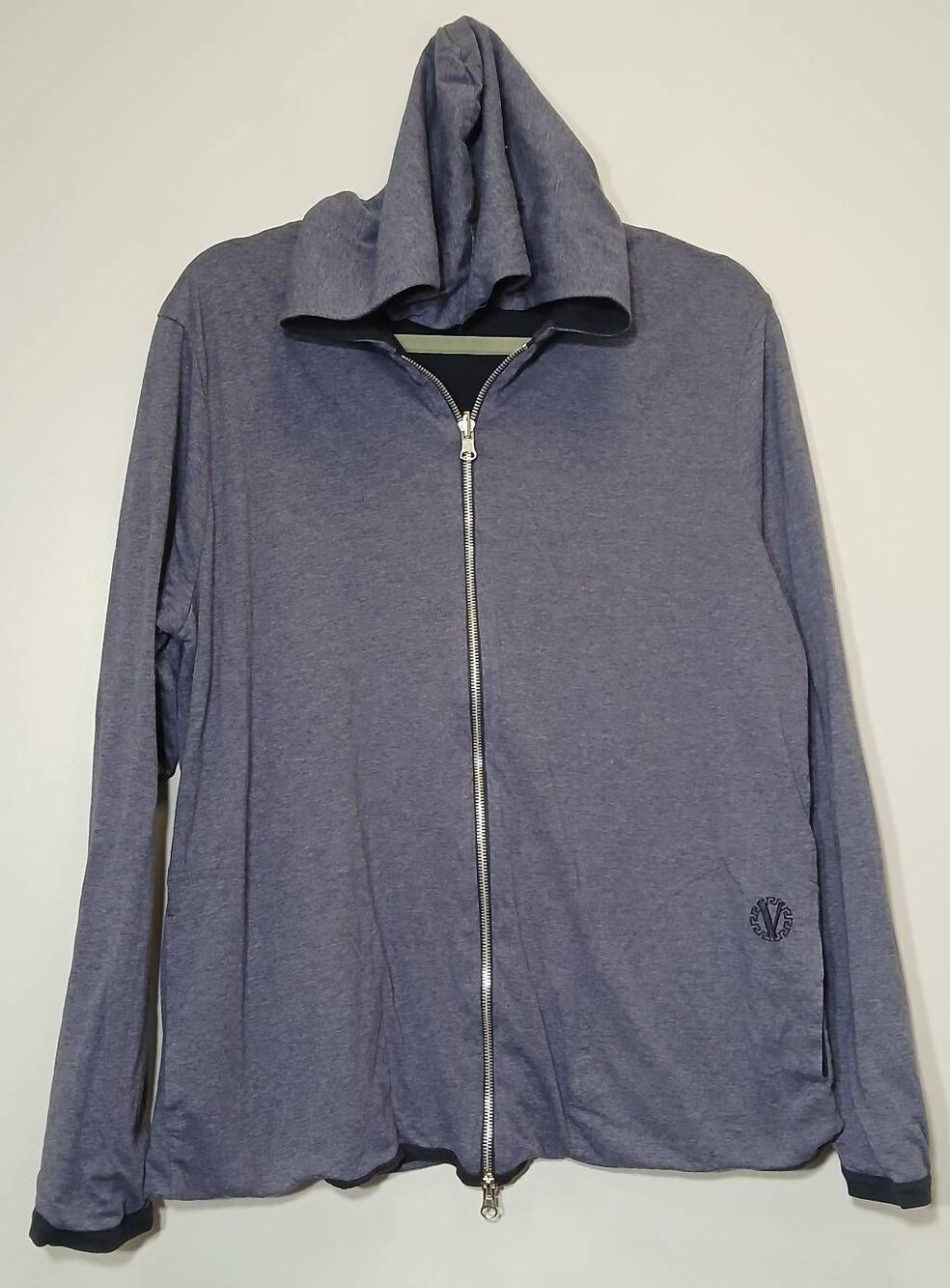 Versace collection mens medium soft modal cotton full zip hoodie blue